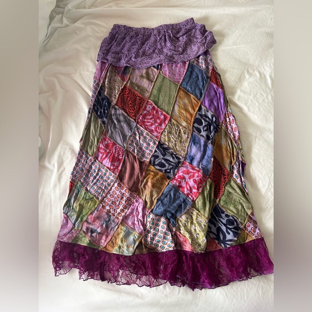 This is like the brand Free People…Patchwork Maxi Skirt in Purple and Multicolor